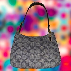 Authentic Vintage COACH 8307 Monogram Anthracite Wool & Leather Hobo Bag | 10.5”